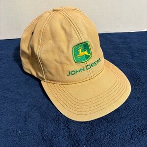 Vintage John Deere Khaki Duck Canvas SnapBack Hat Cap Cary Francis Made In USA